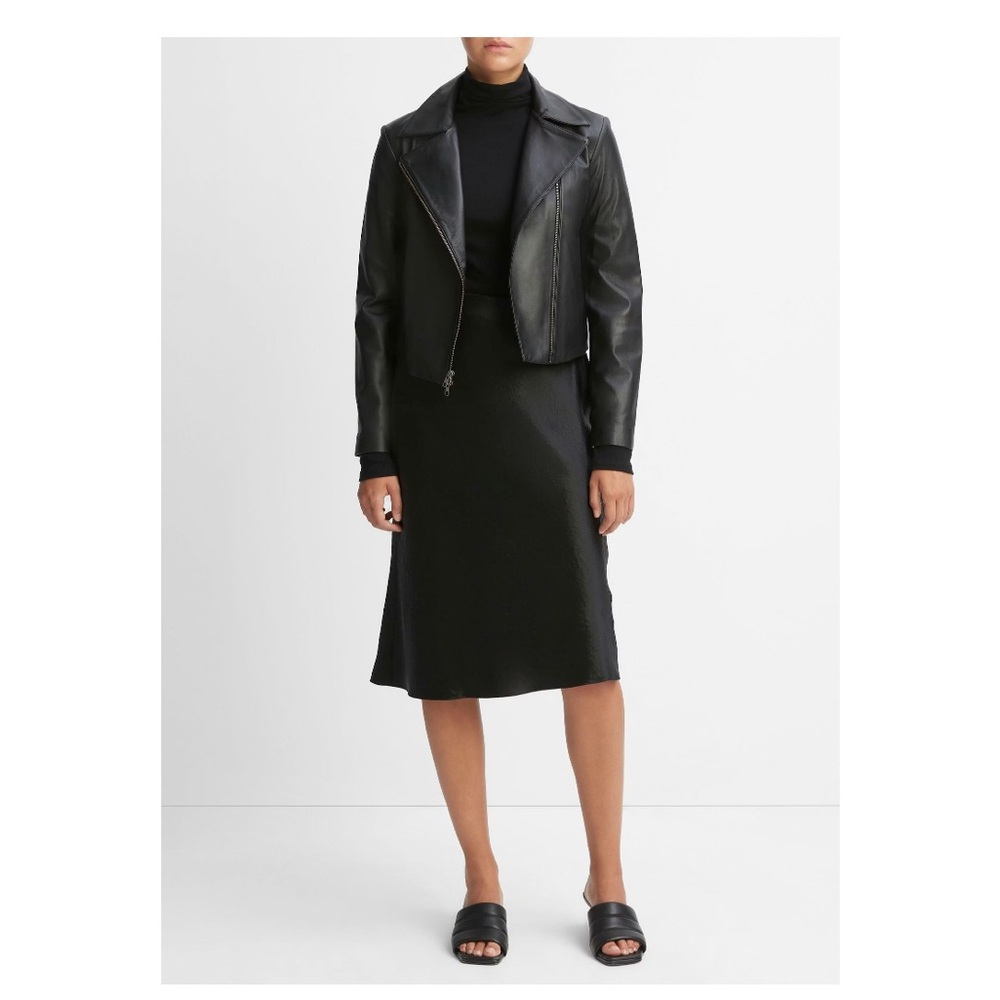 Vince Leather Cross-Front Moto Jacket